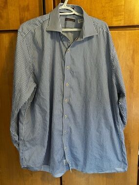 Men’s Peter Millar Men's Blue and White Stripe Dress Shirt XXL